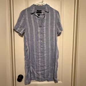 Tahari Light Blue and White Striped Casual Shirt